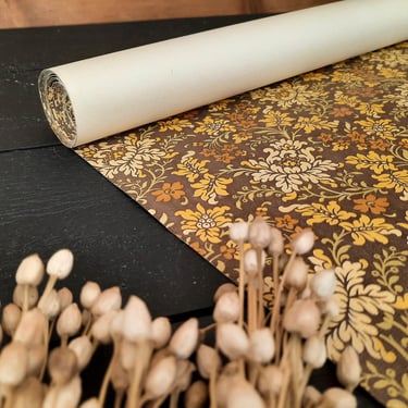 1 to 3 VENILIA Full Roll Wallpaper Brown with Floral Pattern, Made in France. Retro Wallpaper, for ONE 