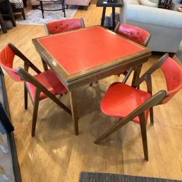 Four MCM Coronet Folding Chairs & Dining Table in Orange from Norquist