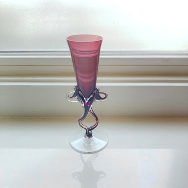Vintage Jozefina by Krosno Art Glass Amethyst and Clear Vase, Hand Blown, Polish Art Glass, Purple Jellyfish Pedestal, Modernist Glassware 