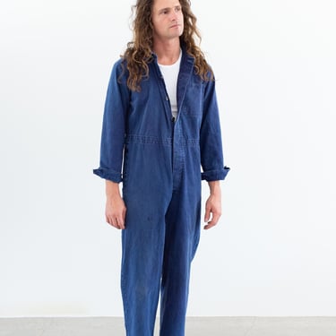 Vintage True Blue Jumpsuit | Herringbone Twill Cotton Coverall Mechanic Suit Boilersuit Onesie | M | COV11 