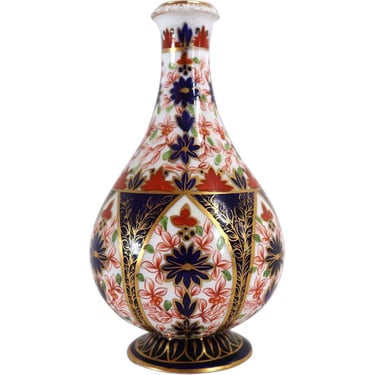 1870's Antique English Royal Crown Derby Gilt Imari Porcelain Bottle Vase 