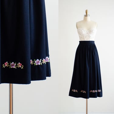 cute cottagecore skirt 90s vintage navy blue embroidered long floral maxi skirt 