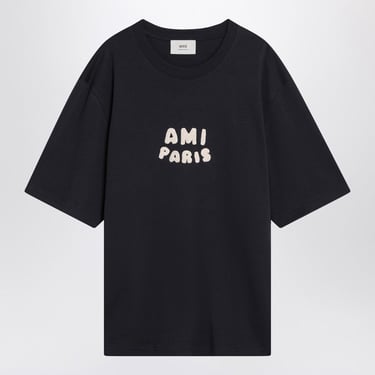 Ami Paris Navy Blue T-Shirt With Embroidered Logo Men