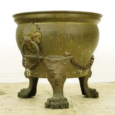 Vintage Bronze Lion Claw Foot Planter with Ring Handles