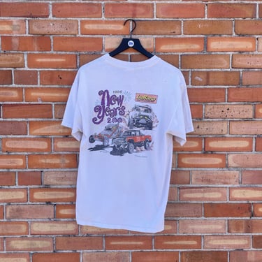 vintage 90s white truck race new years tee / l large 