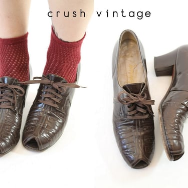 1930s oxford shoes | peeptoe laceup heels | size 7-7.5 