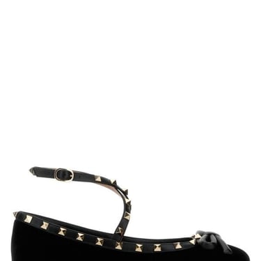 Valentino Garavani Woman Black Velvet Rockstud Ballerinas