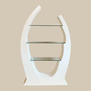 SHIPPING NOT INCLUDED, Local Pickup Only // Postmodern Sculpted Stucco Etagere with Glass Shelves (Read description for shipping info) 