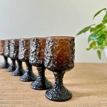 Vintage Lenox Impromptu Brown Wine Goblets - Set of 6 - Hand Blown Glasses 