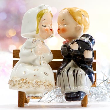 VINTAGE: 1950s - Bride and Groom Kissing Salt and Pepper Shakers - Made in Japan - Whimsical, Home Decor, Wedding 