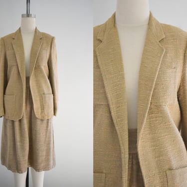1980s Liz Claiborne Textured Golden Tan Skirt Suit 