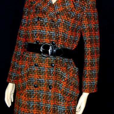 Vintage 60s 70s Betty Rose Wool Plaid Coat M 40 Chest 