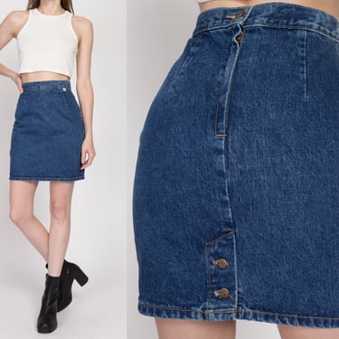 XS 80s Guess Jean Mini Pencil Skirt 25" | Vintage Dark Wash Denim High Waisted Fitted Skirt 