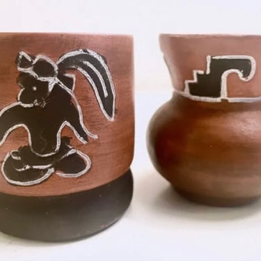 Vintage Handmade Mini Terra Cotta Vase Pots  2/set 2.5” | Tribal Southwestern 