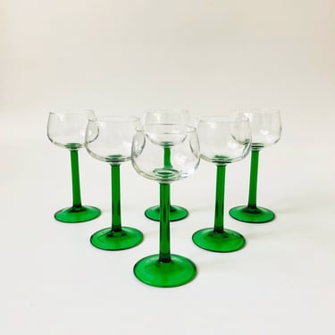 Vintage Green Stemmed Champagne Coupes / Set of 6 