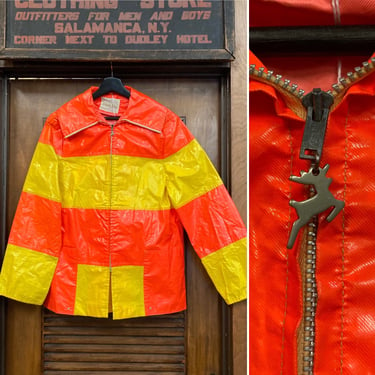 Vintage 1960’s “White Stag” Mod Border Stripe Rain Coat, 60’s Jacket, 60’s Rain Coat, 60’s Mod Style, 60’s Outerwear, Vintage Clothing 