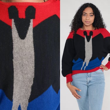 80s Bat Sweater Batwing Sweater Animal Graphic Color Block Knit Sweater Slouchy Dolman Pullover Jumper 1980s Vintage Retro Medium 