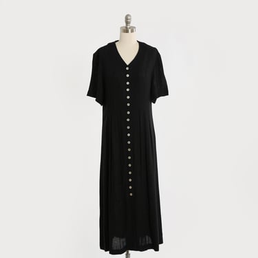 Vintage 90s Carol Anderson black rayon flax maxi dress 