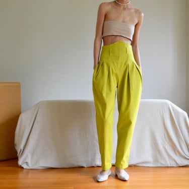 chartreuse balloon leg above the waist cotton twill pants / 26w 