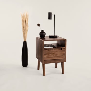 Solid Wood Nightstand | Walnut End Table with Drawer | Mid-century Modern Side Table | Oak Side Table with Storage | CAISSON SIDE TABLE 