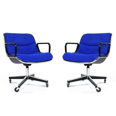 Charles Pollock for Knoll Blue Tweed Executive Chairs w/ Height Tension Knob 