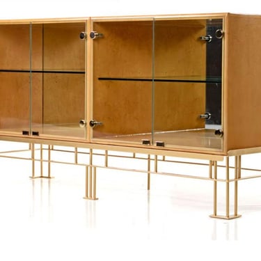 Restored Post Modern Milo Baughman Thayer Coggin Birdseye Maple Glass Display Cabinet Credenza 
