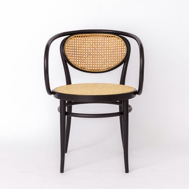 1 of 2 Unique Thonet Armchair, Model 210 R - Black Lacquered Beech with Renewed Viennese Weaving 