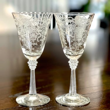 VINTAGE: 2pcs - Intricate Handblown Etched Crystal Liquor Glasses - Celebrating - Barware - 