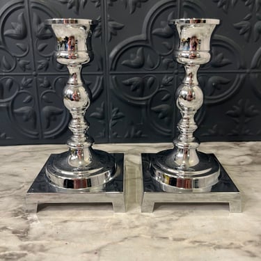 Chrome Candle Holder with Square Base x 2