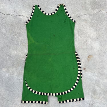 Antique 1900s 1920s Bathingsuit Swimsuit WaterSprite Green Checkerboard  Vintage