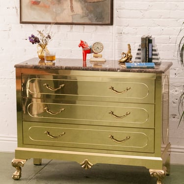 Harden Furniture Modern Brass-Clad Chest of Drawers with Marble Top