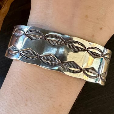 BUFFALO DANCER Sterling Silver Overlay Cuff | Large Silver Bracelet, Hopi Design Style | Navajo, Native American, Southwestern Jewelry | 48g 