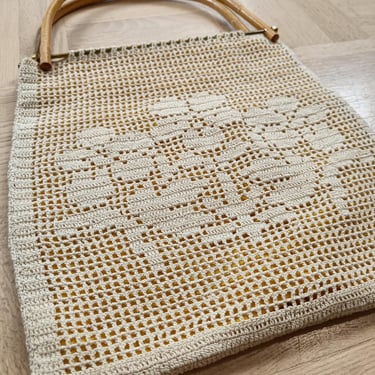 Midcentury Floral Crochet Tote Bag 