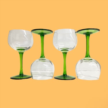 Vintage Glasses Set Retro 1970s Mid Century Modern + Emerald Glass + Set of 4 Matching + Cordial + Stemmed + Aperitif + MCM + Barware 
