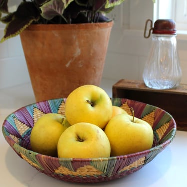 Vintage Woven Reed Basket | Colorful Fruit Basket | Cottagecore Basket | Bixley Shop 