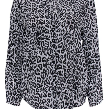 Joie - Black & White Leopard Print Silk Peasant Blouse Sz S