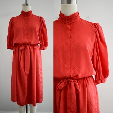 1980s Liz Claiborne Red Silky Midi Dress 