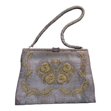 Antique French Steel Beaded Evening Purse | Stunning Gold & Silver Artisan Made | Genuine Marcacite Details 