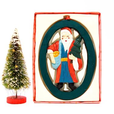 VINTAGE: 7.75" Large Hand Carved Wooden Ornament - Christmas Santa Ornament - Hand Painted Ornaments - Santa Clause - SKU 25-D-00013508 
