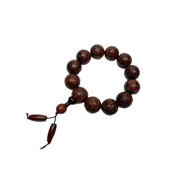 Chinese Rosewood Carved Beads Hand Rosary Praying Bracelet A14E 