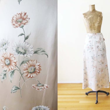 90s 2000s Satin Maxi Skirt Small - Vintage Pearl Gray Floral Long Skirt - Shiny Silky High Waist Skirt 