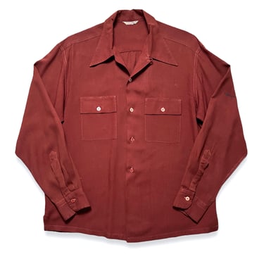 Vintage 1940s Rayon Gabardine Sport Shirt ~ size L ~ Spear Point / Dagger / Loop Collar / Flap Pockets ~ Gab ~ Work Wear 