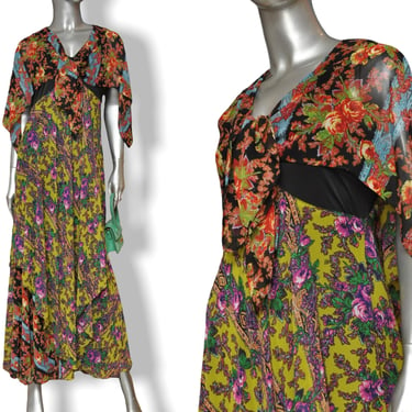 Vintage Vicky Tiel Floral Print Maxi Dress 