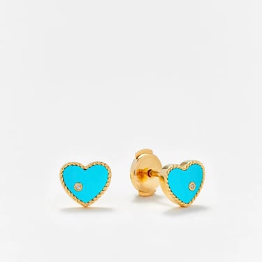 Puces Baby Coeur (Pair) - Turquoise Or Jaune