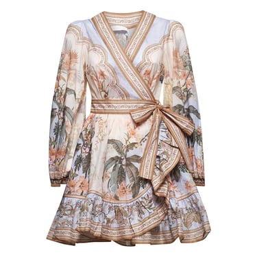 Zimmermann Women Blue Floral Wylie Wrap Mini Dress