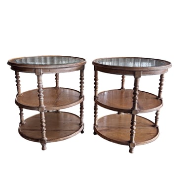 Set of 3 Tiered Light Wood Glass Top Accent Side Tables  SS262-6