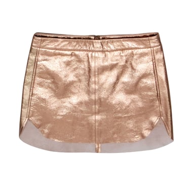 Michelle Mason - Rose Gold Metallic Textured Leather Mini Skirt Sz 2