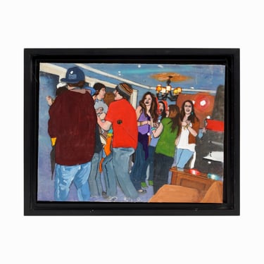 Kathy Halper Oil Painting on Wooden Board Party Scene 