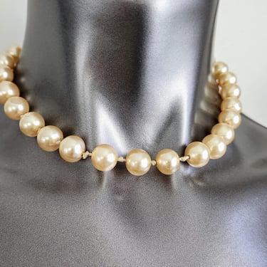 Mid-Century Pearl Choker~16 inch Retro Faux Pearl Necklace, Gifts for Her 