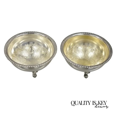 Vtg Angora English Victorian Silver Plated Style Small Round Footed Bowl a Pair